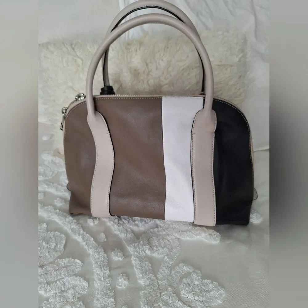 Coach Color Block Black, White, Brown, Leather Purse, Bowling Bag - Picture 2 of 16